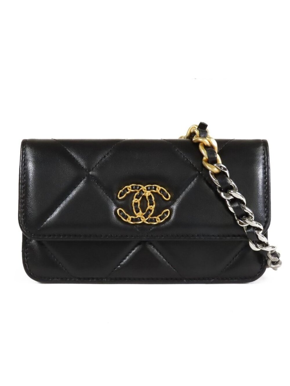 Chanel 19 Waist Bag Black Gold Silver Lambskin Hip Bag
